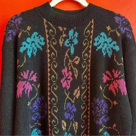 Vintage 80's Dana Scott Black with Metallic floral print size Large - Picture 2 of 6